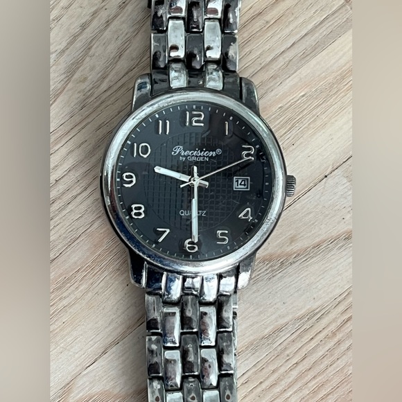 Precision by Gruen Men’s Watch Black Dial Two Tone Stainless Bracelet Date Wndw - Picture 3 of 12